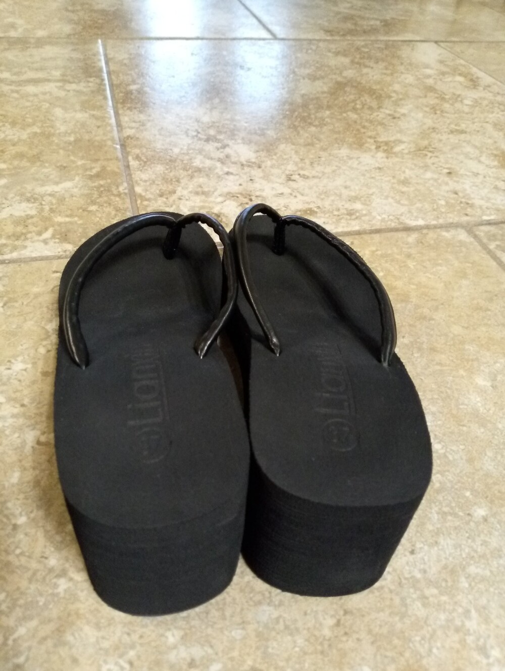 Black Women’s Wedge Flip Flop Sandals - Classic Casual - Picture 6 of 8
